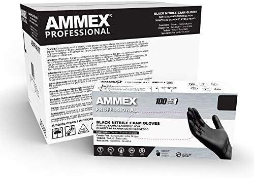 AMMEX Black Nitrile Exam Gloves, Case of 1000, 3 Mil, Size Small, Latex Free, Powder Free, Textured, Disposable, Non-Sterile, Food Safe, ABNPF42100