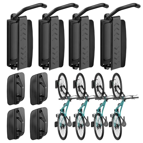 PEGZONE 4 Pack Bike Rack Garage, Bike Wall Mount Heavy Duty, Holds 77 Lbs, Swivel Bike Hangers for Garage, Adjustable Indoor Bike Storage for Bedroom Home Office, 4 Pack