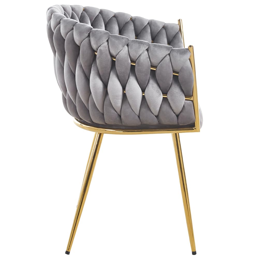 Shally Dogan Juego de 2 sillas para comedor con revestimiento de terciopelo y acolchado ergonómico de altísima densidad, silla de cocina, salón u oficina, con pies dorados, diseño moderno (color gris)