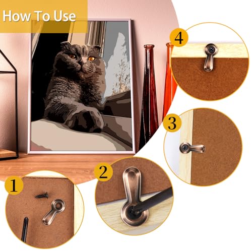 Image of OPASYO Metal Picture Frames Turn Button Fasteners,120 PCS Picture Framing Supplies with 120Pieces Screws,Picture Frame Backing Clips for Hold Photo Picture Poster Painting in Frame Picture (Copper)