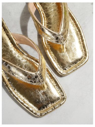 Image of GORGLITTER Women's Flip Flops Flat Sandals Dressy Metallic Square Toe Thong Vacation Summer Weeding Slides Sandals