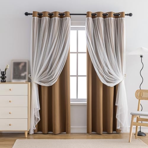 Image of Anytime Double Layer Blackout Curtains 2 Panels,52Wx120L,Coffee