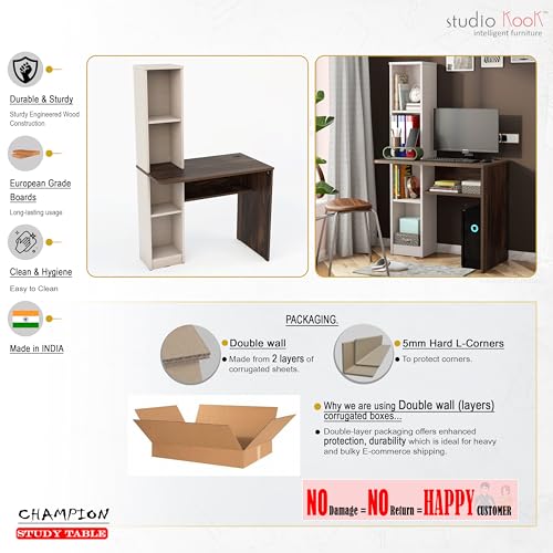 Image of Studio Kook Champion Engineered Wood Study Table with Storage, Matte Finish, 5 Shelves (Junglewood Fabric Finish)