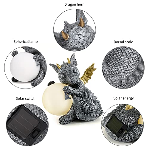 Dragon Statue Garden Figurine Solar Powered Led Lights Outdoor Statues Outdoor Decor Garden Sculptures,Weather Resistant Garden Statues With Gazing Ball Dragon Decor For Patio Lawn Yard Decor #TOP3