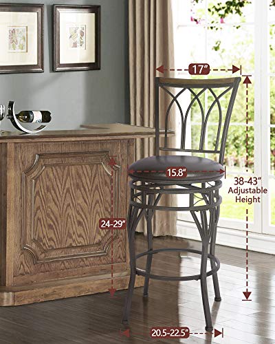 Katdans Swivel Bar Stools Set Of 2, 24/29 Inch Adjustable Seat Height Bar Stool With Back, Pu Leather Kitchen Island Stools For Pub, Bistro, Restaurant, Brown Seat With Metal Base, Ks902P #TOP2