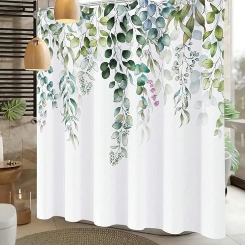 Rideau de douche en eucalyptus aquarelle grand format au textile de qualité - 6