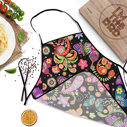Colorful Butterfly Apron Beautiful Mandala Paisley Pattern Butterflies Flowers Bib Apron For Men Women Waterproof Kitchen Chef Aprons For Cooking Baking Gardening #TOP3