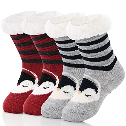 Zando Kids Fuzzy Socks with Grips Toddler Slipper Socks Baby Christmas Socks Boys Girls Winter Socks Cozy Socks for Kids