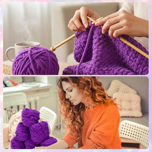 Image of Timgle 12 Skeins Chunky Chenille Yarn for Crocheting, 552 Yards Bulky Purple Thick Fluffy Yarns Soft Velvet Plush Yarn for Hand Knitting Blanket Crafts Project