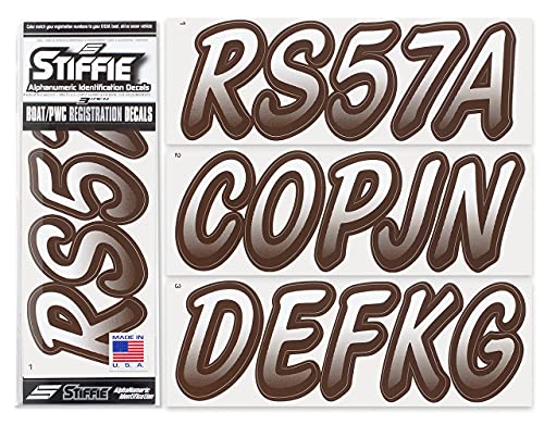 STIFFIE Whipline White/Espresso Brown 3" Boat & PWC Registration Decals • Numbers Letters Stickers