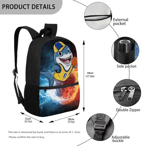 School Backpack for Kids Boys Basketball Backpack Toddlers Shark School Bag Lightweight Travel Backpack 17 Inch Daycare Bag Preschool Bookbgs3