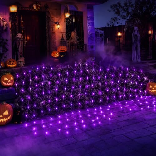 Image of DAZZLE BRIGHT Halloween 360 LED Net Lights, 12FT x 5 FT Connectable String Lights with 8 Lighting Modes, Halloween Decorations for Party Carnival Supplies, Indoor Outdoor Yard Garden Decor (Purple)