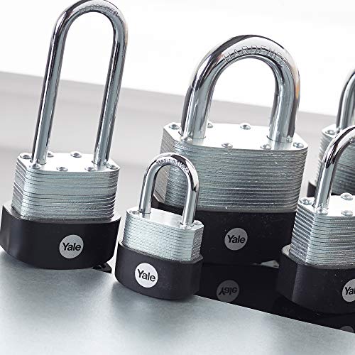 Image of Yale Y125B /40 /163 /1 - Laminated Steel Long Shackle Padlock (40 mm) - Outdoor Hardened Steel Shackle Lock for Shed, Gate, Chain - 3 Keys - High Security