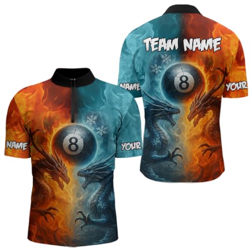 ChipteeAmz Personalized Dragon Water Fire 3D Billiard Shirt for Men Women Custom 8 Ball Pool Billiard Team Jerseys