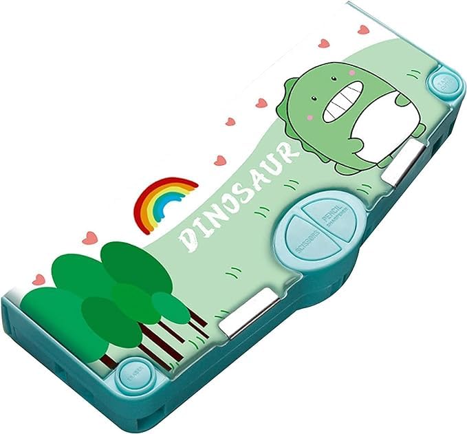 Image of Multifunctional Magnet School Pencil Box for Girls, Dinosaur Compass Box for Boys, Geometry Box for Kids, Ruler, Eraser and Sharpener, Magnetic Pencil Box (Dinosaur Compass)