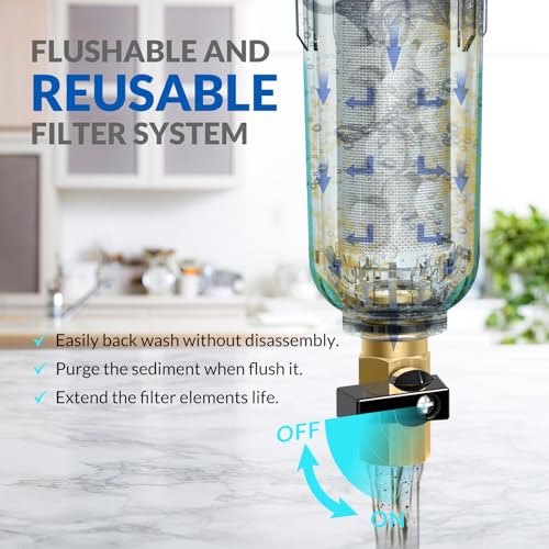 Image of SimPure DC5S 40 Micron Spin Down Sediment Filter, Reusable Whole House Sediment Water Filter Softener with Siliphos Helps Prevent Scale and Corrosion, 1 inch MNPT + 3 /4 inch FNPT + 3 /4 inchMNPT, BPA Free