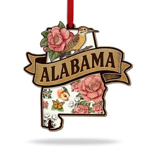 Alabama Ornament Vintage Alabama Ornament State Ornaments for Car Hanging Decorations Home Decor 3D Wooden Acrylic Cut Birthday Gift for Family Friends