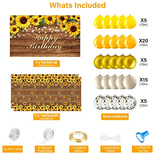 Tiamon TIAMON-DECORATIONS SUPPLIES-14 Sunflower Birthday Party Decorations Supplies Sunflower Balloon Arch Kit Include Backdrop Banner Sunflower Tablecloths Balloons Garland thumb #1