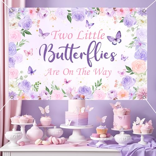 Fondo para Baby Shower Mariposas Gemelas 150x100cm miniatura 3