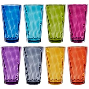 US Acrylic Optix Plastic Reusable Drinking Glasses (Set of 8) 20oz Water Cups in Jewel Tone Colors | BPA-Free Tumblers, Made in USA | Top-Rack Dishwasher Safe
