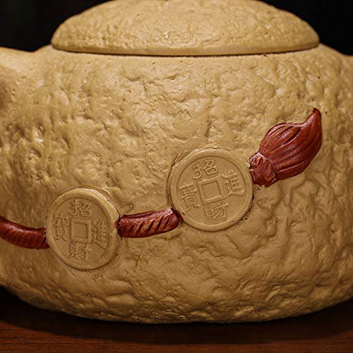 Image of Teapot Chinese Zisha Clay Tea Pot Ceramics Handmade Gongchun Lucky Money Toad Tea Pot Yellow Golden Duan Mud Kungfu Kettle (Fengshui-Wealth spittor)