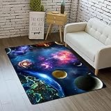 Colorful Universe Planet Print Area Rug Outer Space Floor Mat Galaxy Starry Sky Theme Throw Rugs for Kids Boys Bedroom Kitchen Carpets,4‘x6'