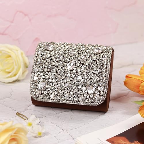 Image of THE TAN CLAN Kavya Beige Flap Over Bag Clutch Purses Luxury Evening Handbags with Handle
