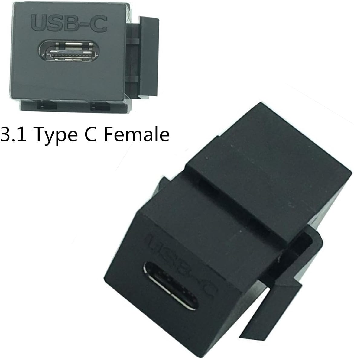 jojomis Type C Module Adapter Insert Plastic USB C Keystone Jack Black 3.1 Type C Female to Female Connectors for Wall Plate Outlet Panel (Pack of 5)