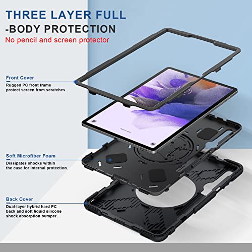Supfives Case For Samsung Galaxy Tab S7 Fe/ S8 Plus 12.4 Inch: [Upgraded Military Grade] Full-Body Rugged Protective Soft Silicone Cover - Kick Stand- Handle/Shoulder Strap- S Pen Holder- Black #TOP5
