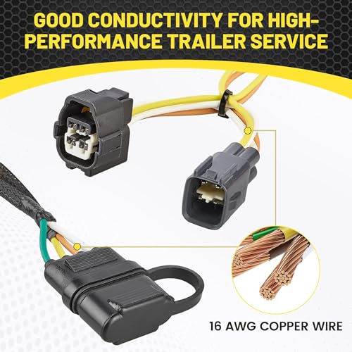 Oyviny Replacement for 55363 4 Pin Trailer Wiring Harness for 1998-2006 Jeep TJ/Jeep Wrangler Vehicle end, Plug &Play TJ 4-Way Flat Tow Hitch Trailer Wiring 80 Inches