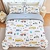 WINLIFE Full Size Comforter Set for Boys 3-Piece Kids Bedding Teen Boy Construction Printed Comforters Reversible Ultra Soft and Fluffy Cartoon Excavator Truck Cars Full Bed Set #2