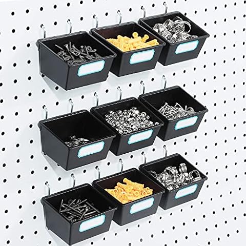 16 Pack Black Pegboard Bins with Hooks Cover