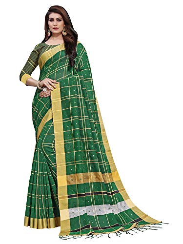 Image of AKHILAM Women's Linen Gota Work Embellished Saree With Unstitched Blouse Piece(LCRYFC Parent)