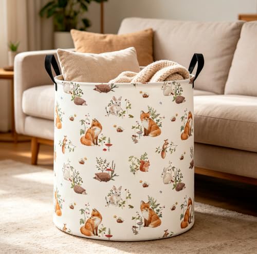 Image of CLOCOR Large Laundry Basket,Waterproof Fabric Storage Container,Room Decor(Watercolor Fox
