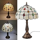 Alpinaluz Lámpara de Mesa Estilo Tiffany Vintage – Pantalla Artesanal de Cristal con Estaño, Base Metálica en Acabado Latón Bronce, Casquillo E27, para Mesita de Noche, Salón o Dormitorio