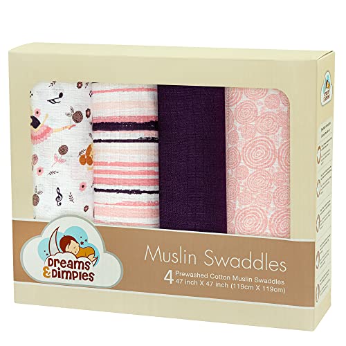 Image of Muslin Swaddle Blankets Babies, Very Soft and Breathable Essential Receiving wrap, Ideal Newborn swaddling Set, Best Shower Gift, 47 X 47 inches (Love to Dance (4 Pack))