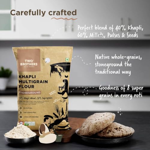 Image of Two Brothers Khapli Multigrain Atta (2kg)| 8 Super Grains Flour Mix, Diabetic Friendly |High Fibre & High Protein | Low GI Atta | Khapli, Jowar, Jau, Ragi, Soybean, Kulthi, Chana, Alsi