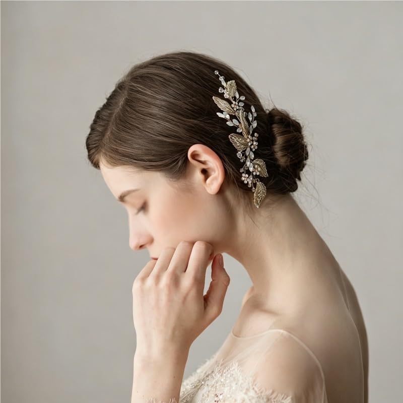 Vintage Leaf Opal Rhinestone Bridal Hair Comb image 5