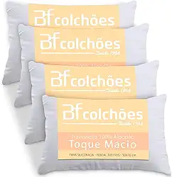 Kit 4 Travesseiros 100% Algodão Antialérgico Percal 300 Fios Extramacio 50x70cm - BF Colchões…