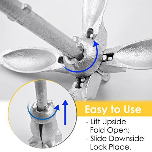 Acelane Kayak Anchor 3.5Lb Folding Grapnel Anchor Kit With 50Ft Marine Anchor Line & Buoy For Kayak Fishing, Canoes, Jet Ski, Sup Board And Small Boat #TOP3