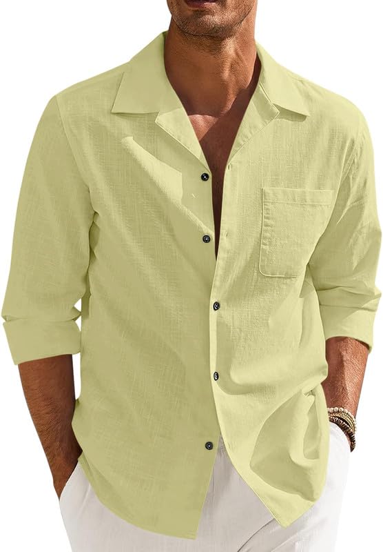 Image of Combo of Men's Casual Cotton Blend Shirt || Long Sleeve Button Down with Spread Collar | Lightweight Breathable Fabric | Stylish Solid Shirt for Beach, Office & Everyday Wear Pack of 2