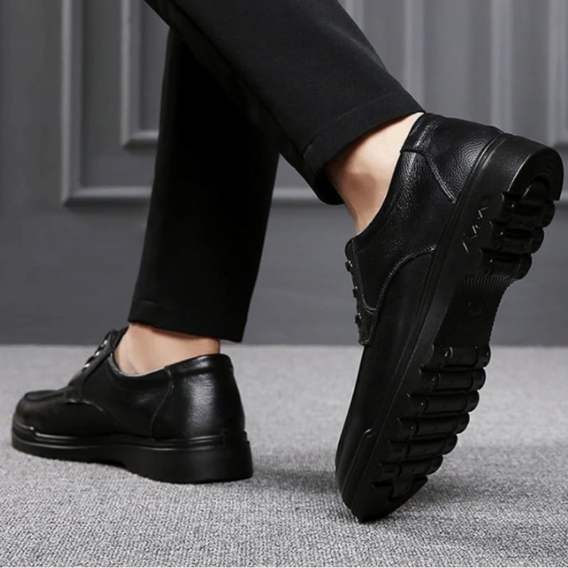 Men Lace-up Leather Dress Shoes Comfortable Wide Round Toe Lug Sole Formal Business Work Shoes Non-Slip Soft Bottom Casual Shoes4