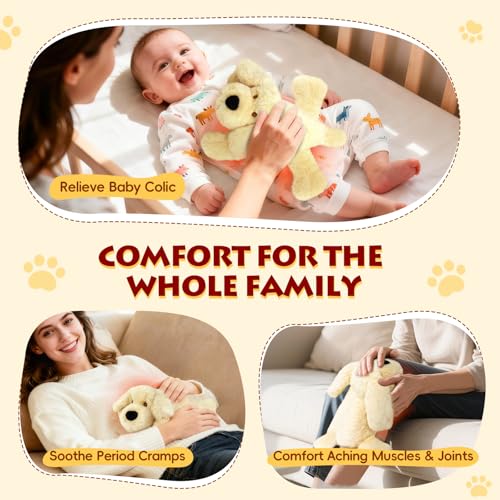 Image of Microwave Heating Pad for Pain Relief, Microwavable Stuffed Animal | Hot Compress for Period Cramps Muscle, Plush Heating Pad Moist Heat Pack, Washable, Golden Retriever Dog, Gift for Girl Women