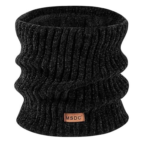 MSDC Winter Scarf for Women Neck Gaiter Warmer Chenille Fleece Face Mask Covering for Cold Weather Gifts Black Cover