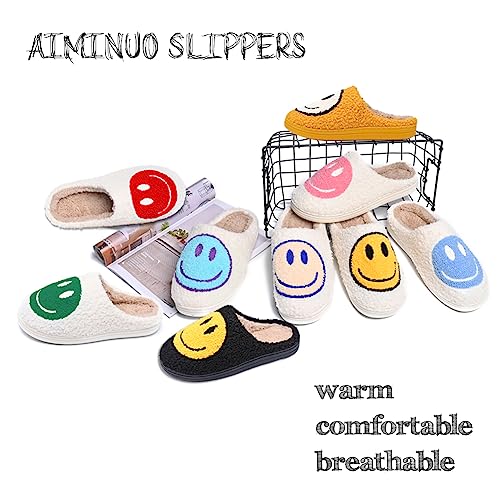 Image of Women's Men's Preppy Happy Face Slippers Comfy Warm Plush Slip-On House Slipper for Winter Indoor Soft Cushion Non-slip Fluffy Slides Slippers