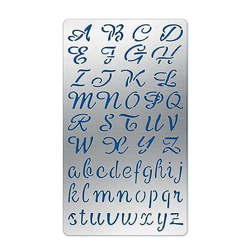 BENECREAT Copperplate Alphabet Number Pattern Stainless Steel Stencils 7x4Inch Alphabet Metal Stencil Templates Tool for Wood Burning, Embossing, Engraving and Scrapbooking
