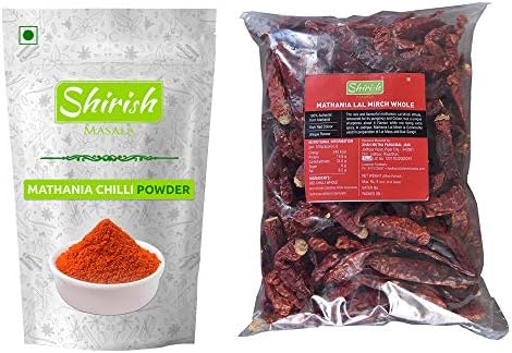 Shirish Masala Mathania Lal Mirch(Red Chilli) Combo of Whole Mirch 200g+Mathania Chilli Powder 200g