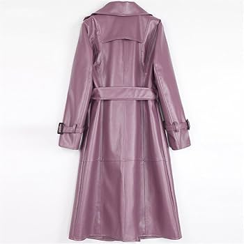 Amazon.co.jp: 秋紫黒ロングレザートレンチコート女性のための長袖