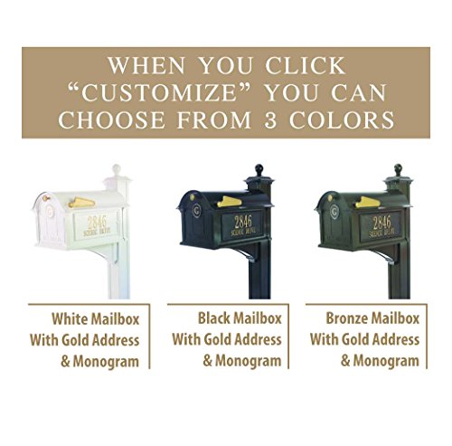 Whitehall™ Personalized Whitehall Balmoral Mailbox with Side Address Plaques, Monogram & Post Package (3 Colors Available)