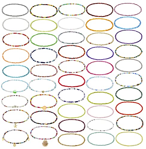Image of Beaded Anklets for Women Handmade Boho Beaded Ankle Bracelets Colorful Beads Foot Anklets for Women